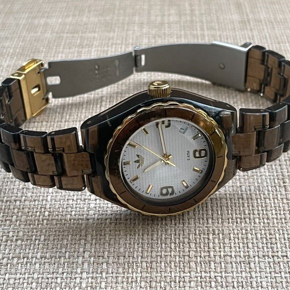 Adidas Ladies Wristwatch Date Calendar Dark Brown Band Quartz Analog - Picture 4 of 8